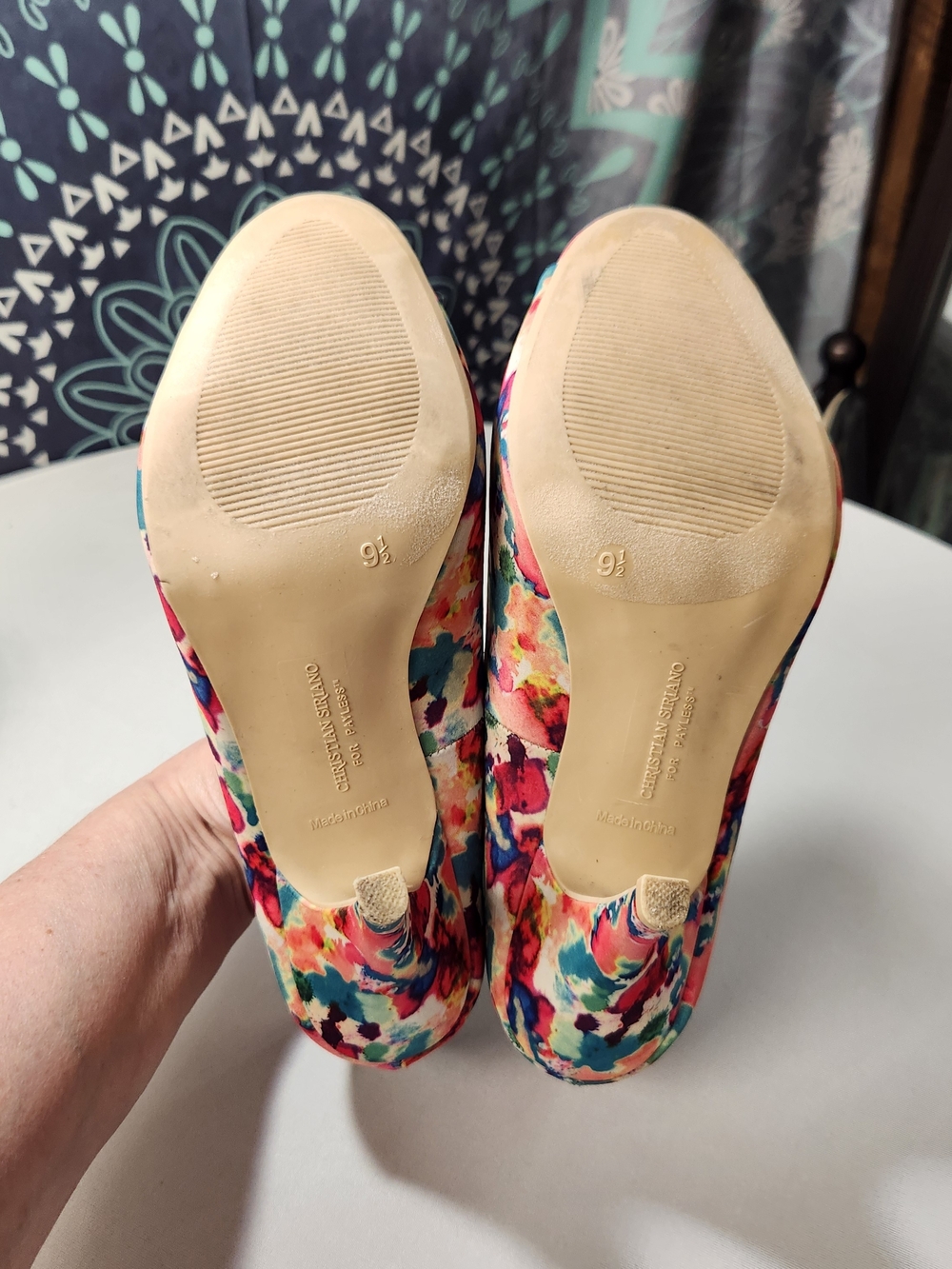 ⭐️Christian Siriano Floral Watercolor Peep Toe Stiletto Heels Pumps Vibrant 9.5 - Picture 12 of 16